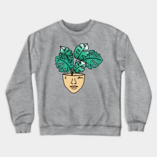 Monstera Plant Person with Face Tattoos Crewneck Sweatshirt